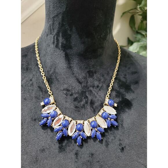 Women's Blue & Clear Teardrop Cluster Stylish Fashion Necklace - Picture 6 of 6